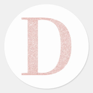 Pegatina Redonda Monograma D de purpurina dorada rosa pálido femeni