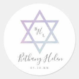 Pegatina Redonda Monograma de acuarela ombré Bat Mitzvah