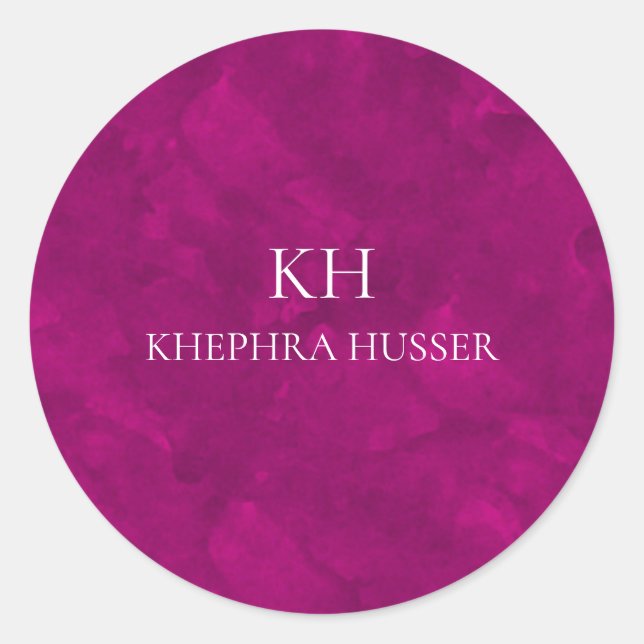 Pegatina Redonda Monograma de acuarela rosa (Anverso)