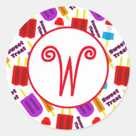 Pegatina Redonda Monograma de barra de jugo congelado en verano