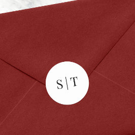 Pegatina Redonda Monograma de Boda blanco y negro