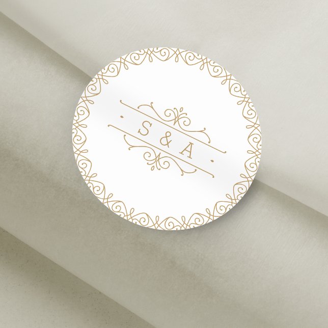 Pegatina Redonda Monograma de bodas clásico y elegante (Elegant modern classic vintage wedding monogram classic round sticker)