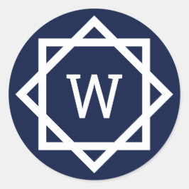 Pegatina Redonda Monograma de borde gráfico preppy