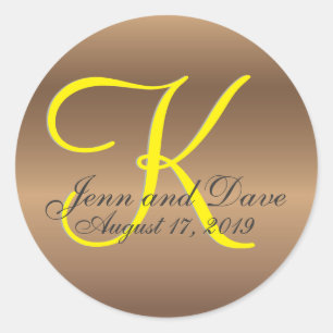 Pegatina Redonda Monograma de bronce 🔑 Pecado elegante