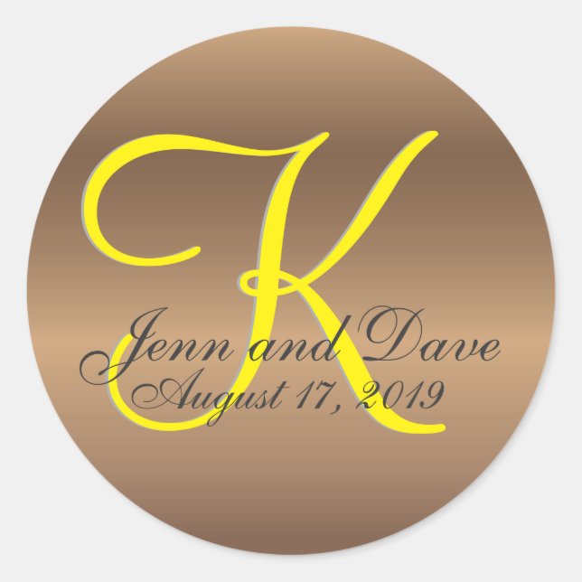 Pegatina Redonda Monograma de bronce 🔑 Pecado elegante (Anverso)