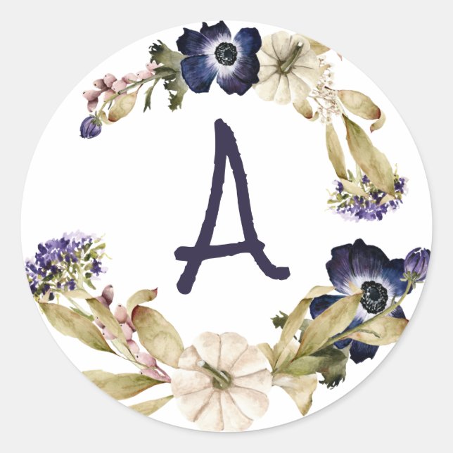 Pegatina Redonda Monograma de caída personalizado (Anverso)