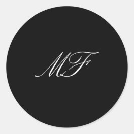 Pegatina Redonda Monograma de caligrafía Boda blanco negro