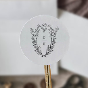 Pegatina Redonda Monograma de casamiento blanco blanco simple DAPHN