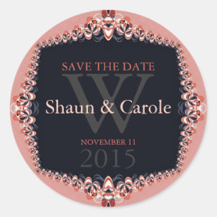 Pegatina Redonda Monograma de cintas rosadas+azules Guardar Pegatin