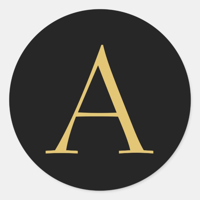 Pegatina Redonda Monograma de color dorado negro (Anverso)