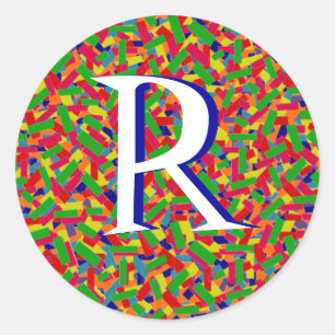 Pegatina Redonda Monograma de confeti multicolor