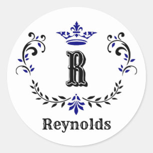 Pegatina Redonda Monograma de corona 'R' personalizado