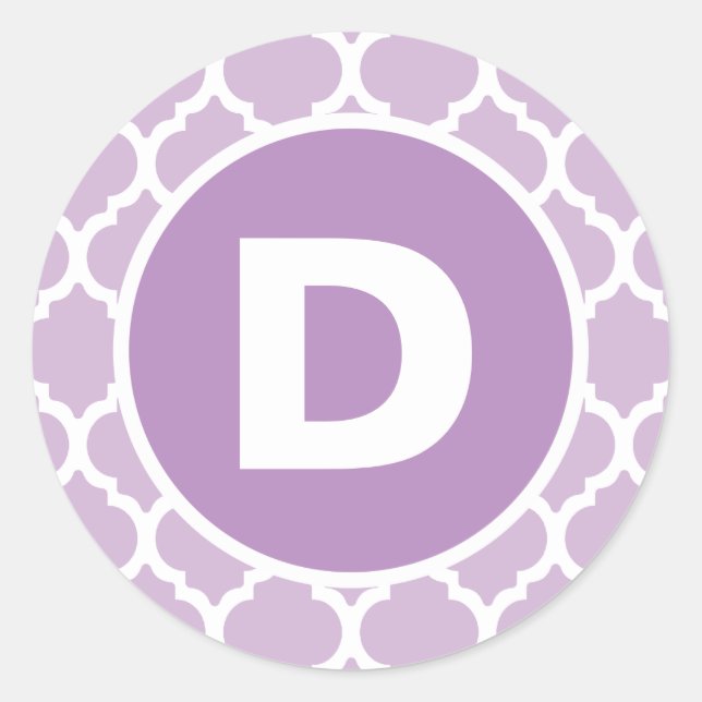 Pegatina Redonda Monograma de cuatrefoil púrpura (Anverso)