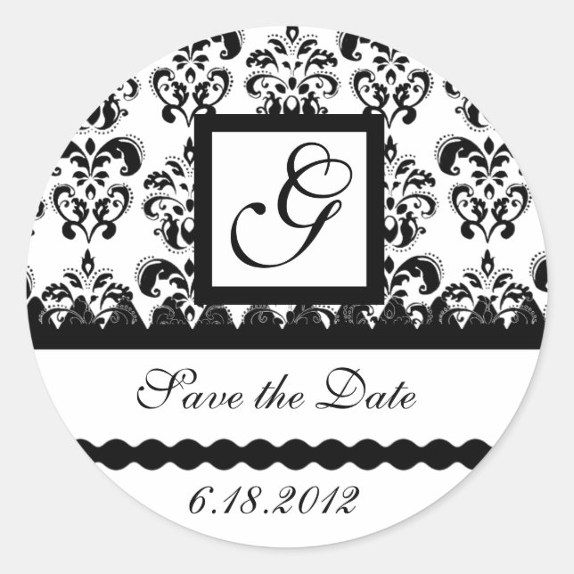 PEGATINA REDONDA MONOGRAMA DE DAMASCO NEGRO Y BLANCO (Anverso)