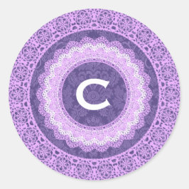 Pegatina Redonda Monograma de encaje y Personalizado V16 PURPLE 4