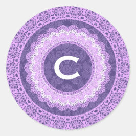 Pegatina Redonda Monograma de encaje y Personalizado V16 PURPLE 4