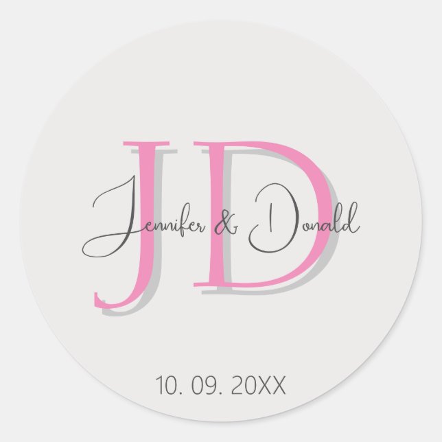 Pegatina Redonda Monograma de escritura clásica de moda (Anverso)