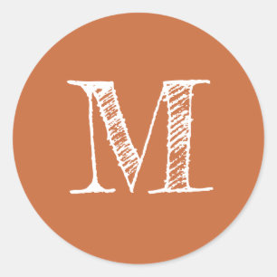 Pegatina Redonda Monograma de escritura moderna Naranja inicial que