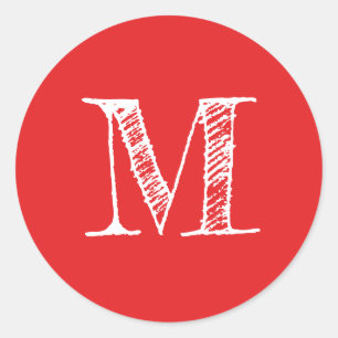Pegatina Redonda Monograma de escritura moderna rojo brillante inic