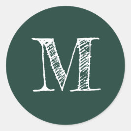 Pegatina Redonda Monograma de escritura moderna Verde oscuro inicia