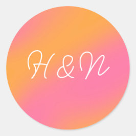 Pegatina Redonda Monograma de escritura simple y rosa Naranja blanc