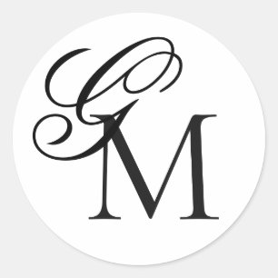 Pegatina Redonda Monograma de escritura y tipografía Boda blanco ne