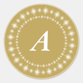 Pegatina Redonda Monograma De Estrellas Brillantes En Vacaciones El