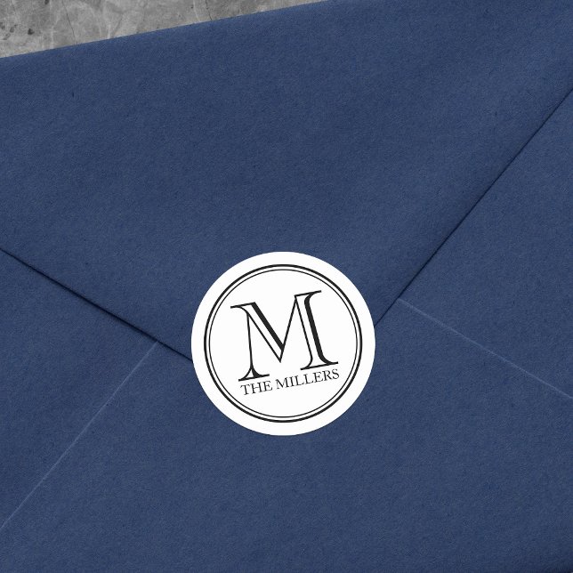 Pegatina Redonda Monograma de familia de fondo modificable de borde (Subido por el creador)