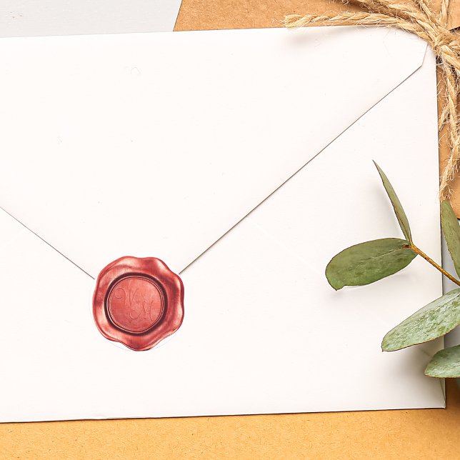 Pegatina Redonda Monograma de Faux Red Wax Inicials (Faux Red Wax Initials Monogram Classic Round Sticker)