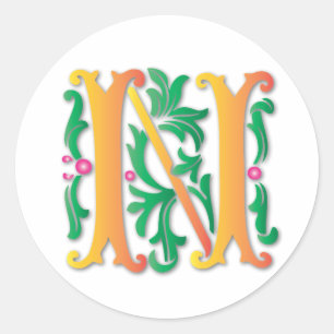 Pegatina Redonda Monograma de Fleur-de-lis N