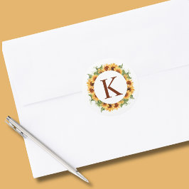 Pegatina Redonda Monograma de flor de girasol