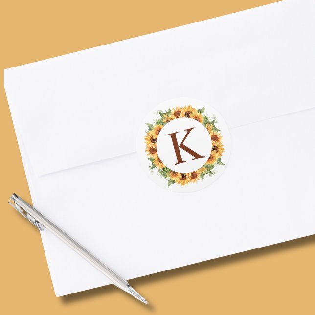 Pegatina Redonda Monograma de flor de girasol (Subido por el creador)