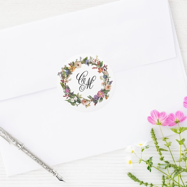 Pegatina Redonda Monograma de flor de guirnalda Bella Artes (Subido por el creador)