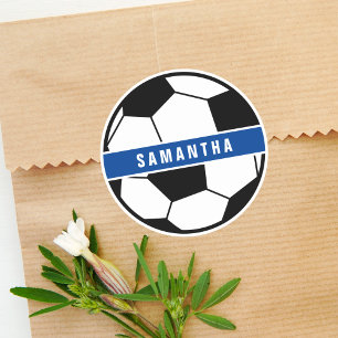 Pegatina Redonda Monograma de Fútbol Deportes Negro Blanco y Azul