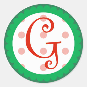 Pegatina Redonda Monograma de G (navidad caprichoso)