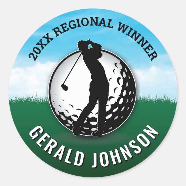 Pegatina Redonda Monograma de golf Personalizado elegante masculino (Anverso)
