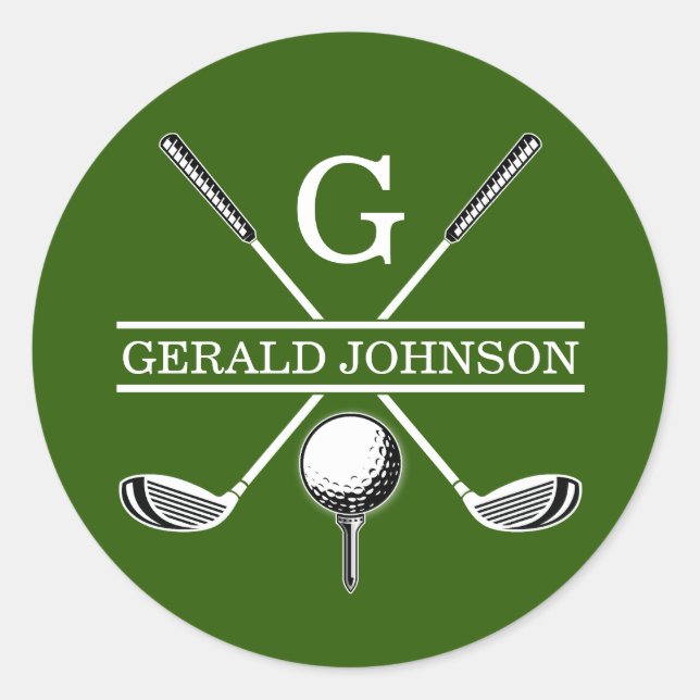Pegatina Redonda Monograma de golf Personalizado elegante minimalis (Anverso)