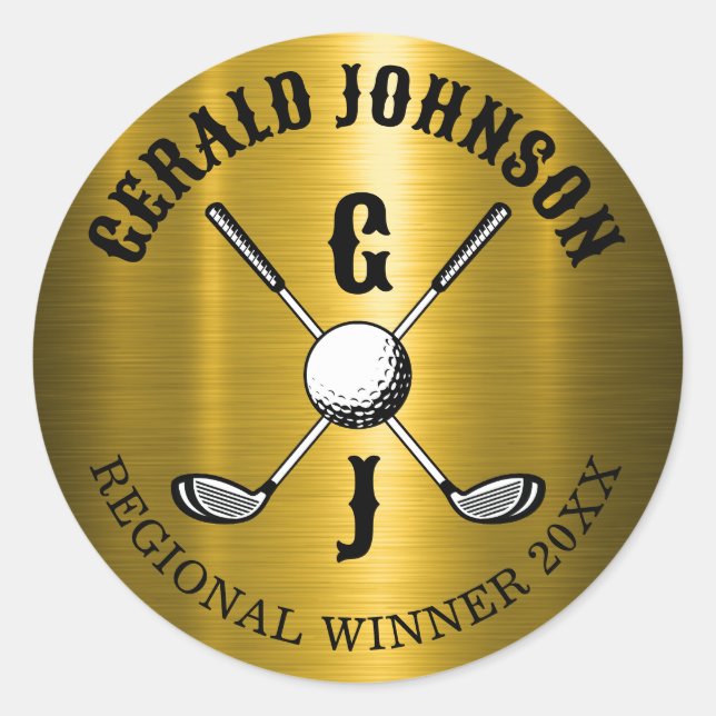 Pegatina Redonda Monograma de golf Personalizado elegante minimalis (Anverso)