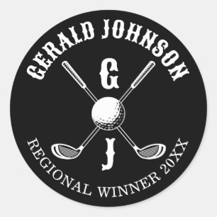 Pegatina Redonda Monograma de golf Personalizado elegante minimalis