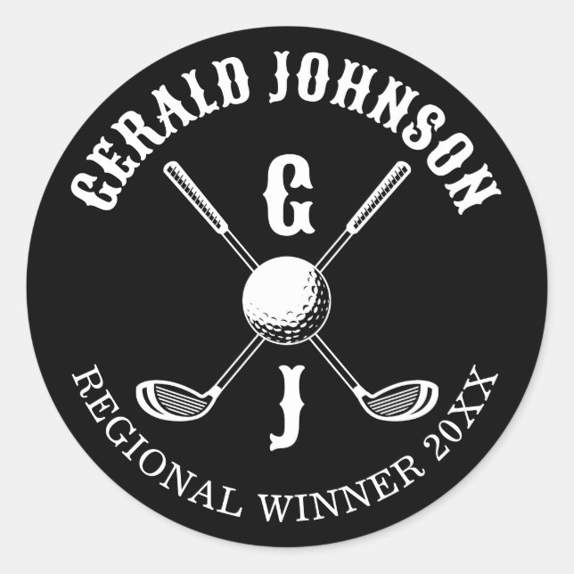 Pegatina Redonda Monograma de golf Personalizado elegante minimalis (Anverso)