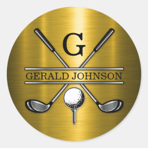 Pegatina Redonda Monograma de Golf Personalizado Elegante Minimalis