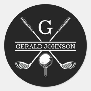 Pegatina Redonda Monograma de Golf Personalizado Minimalista Elegan