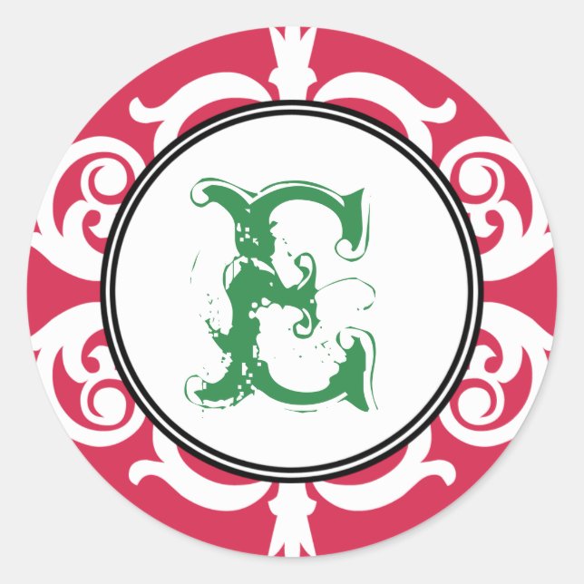 Pegatina Redonda Monograma de gótico verde rojo punk primer favor d (Anverso)