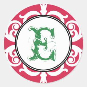 Pegatina Redonda Monograma de gótico verde rojo punk primer favor d