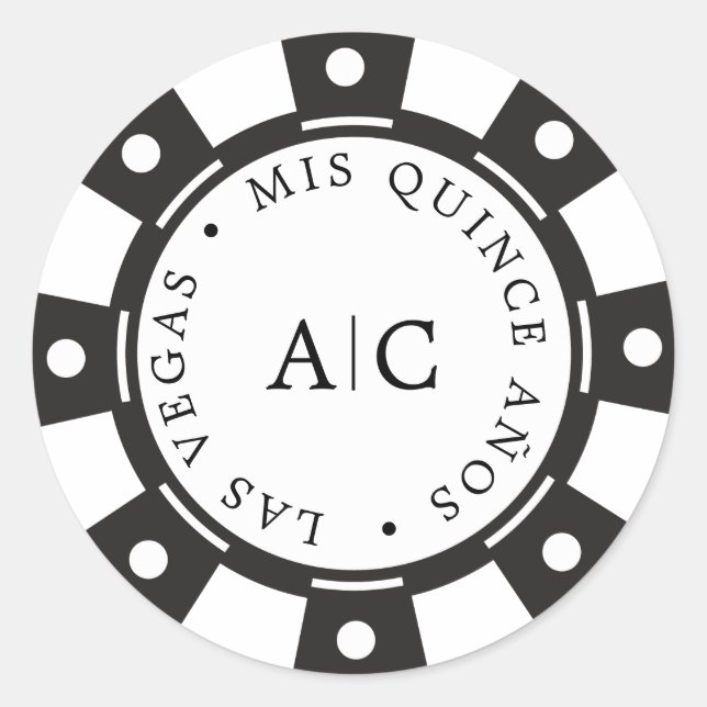 Pegatina Redonda Monograma de Guay Las Vegas Poker Chip Quinceañera (Anverso)