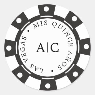 Pegatina Redonda Monograma de Guay Las Vegas Poker Chip Quinceañera