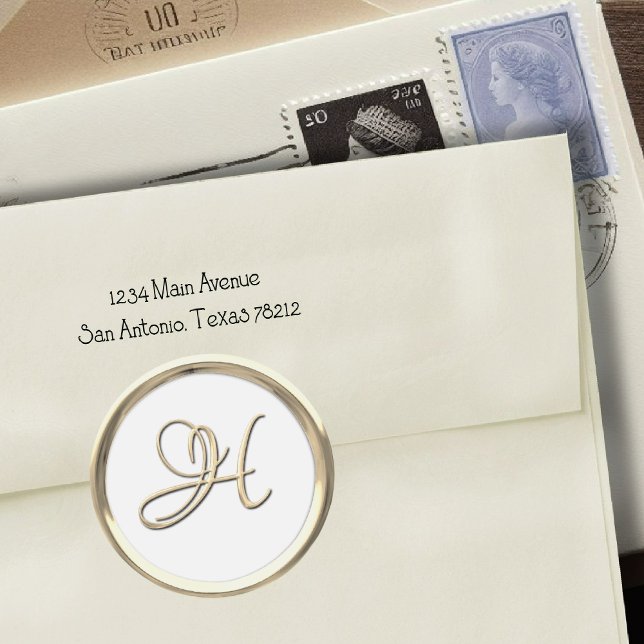 Pegatina Redonda Monograma de guión dorado H inicial en cualquier c (Subido por el creador)