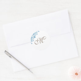 Pegatina Redonda Monograma de guión inicial del flor azul francés d