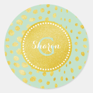 Pegatina Redonda Monograma de impresión chita purpurina de oro fals