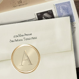 Pegatina Redonda Monograma de iniciales en dorado sobre champán